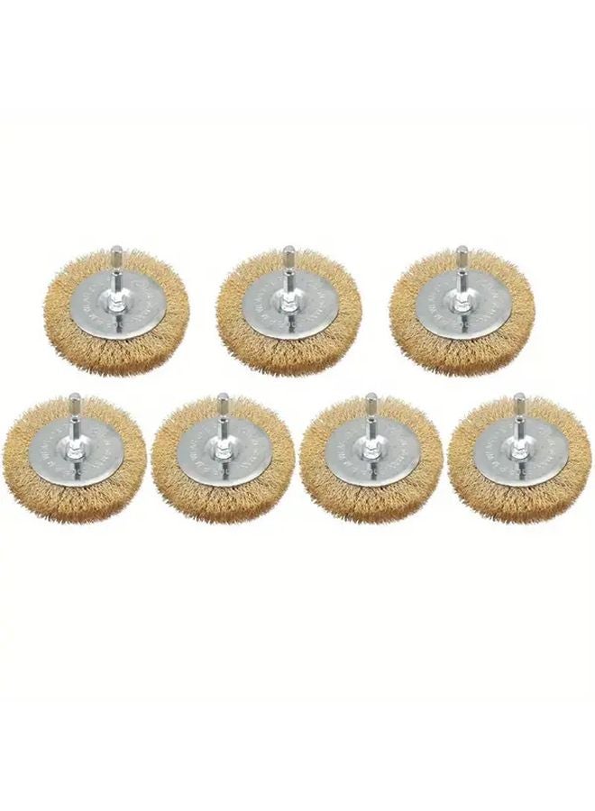 7pcs Brass Coated Wheel Brush Kit 1 4 Inch Shank 0 13mm Wire Brush Remove Rust Paint Scale - Image 1