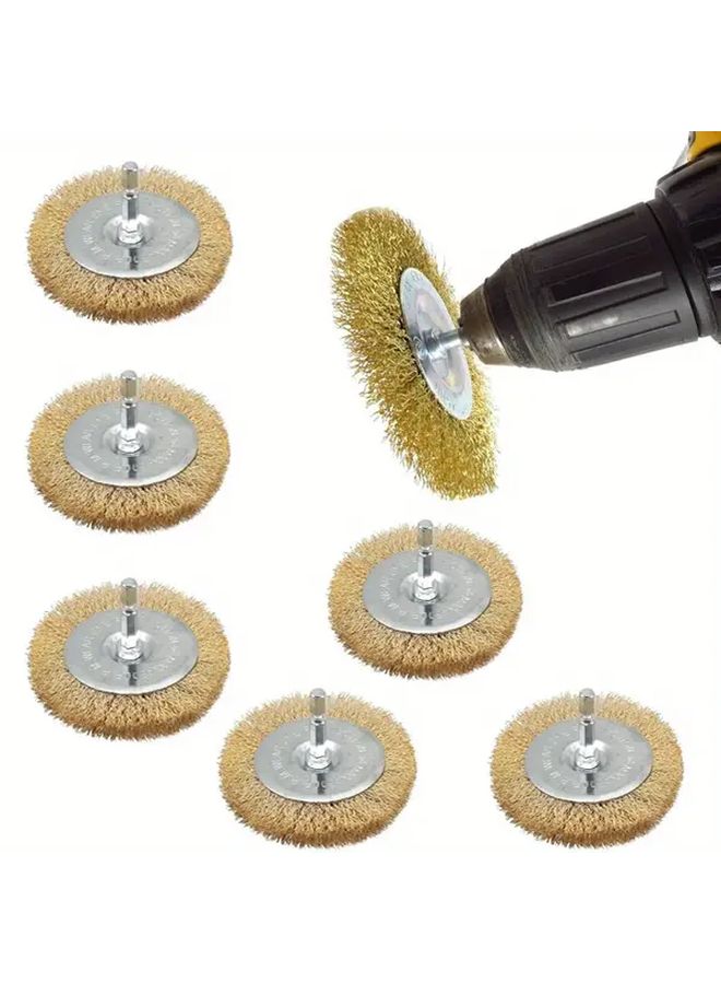 7pcs Brass Coated Wheel Brush Kit 1 4 Inch Shank 0 13mm Wire Brush Remove Rust Paint Scale - Image 2