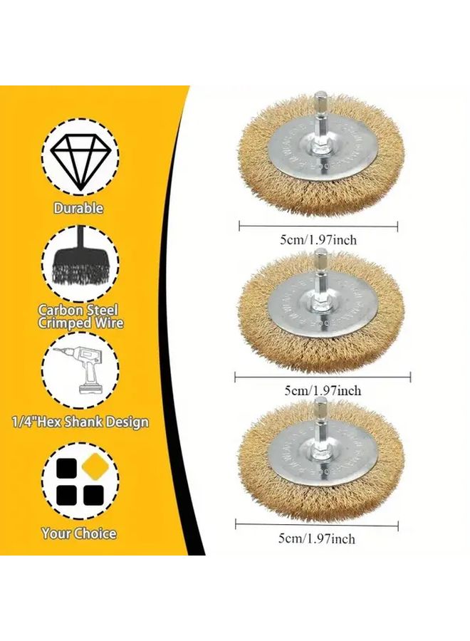 7pcs Brass Coated Wheel Brush Kit 1 4 Inch Shank 0 13mm Wire Brush Remove Rust Paint Scale - Image 3
