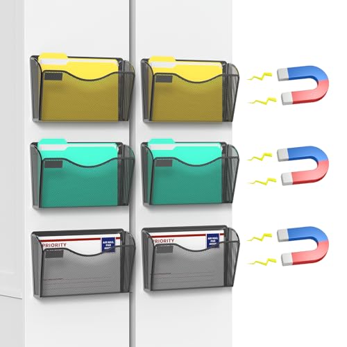 samstar 6 Pack Magnetic File Holder, Mesh Wall File Organizer File Pocket Mail Organizer Paper Folder Holder for Office/Home, No Drilling(Magnetic) - Image 1