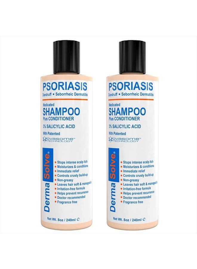 Dermasolve Scalp Psoriasis Shampoo & Conditioner (2-pack) Naturally Heals Dandruff Seborrheic Dermatitis Itchy Flakey Inflamed Skin and Provides Soothing Moisturizing Relief - two 8 oz bottles by DermaSolve - Image 1