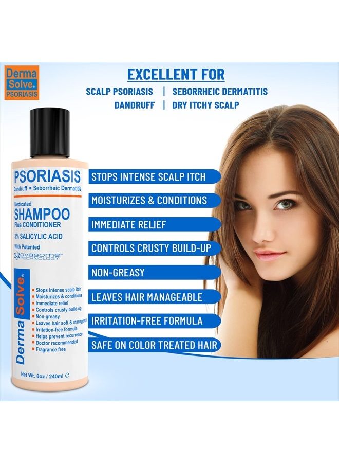 Dermasolve Scalp Psoriasis Shampoo & Conditioner (2-pack) Naturally Heals Dandruff Seborrheic Dermatitis Itchy Flakey Inflamed Skin and Provides Soothing Moisturizing Relief - two 8 oz bottles by DermaSolve - Image 3