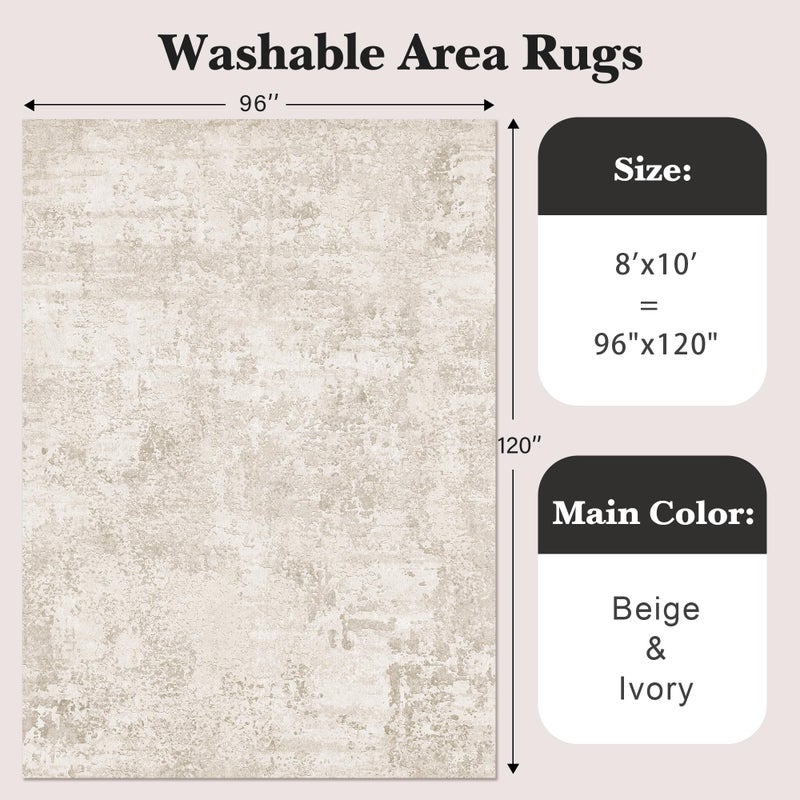 Art&Tuft Washable Rugs 8x10, Anti-Slip Backing Abstract 8x10 Area Rugs for Living Room, Foldable Stain Resistant Machine Washable Area Rug (8'x10', Beige) - Image 2