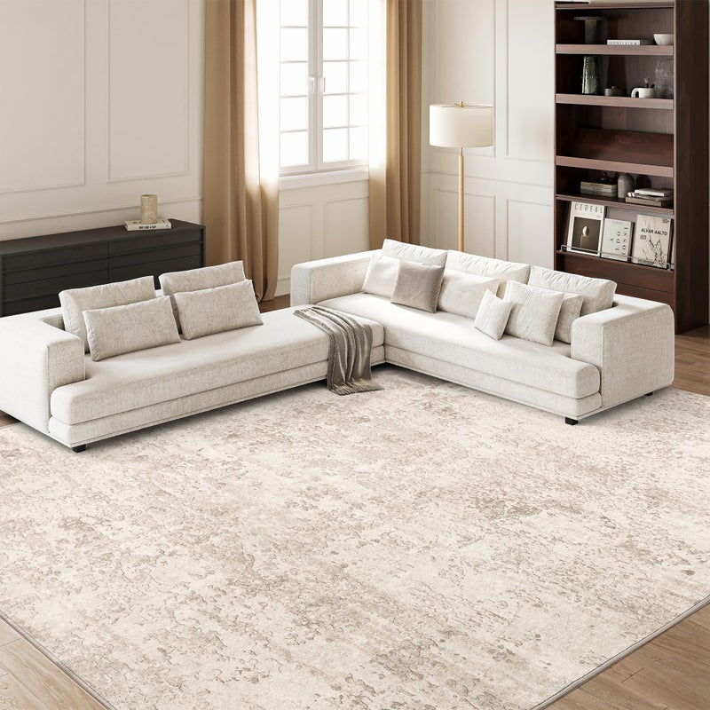 Art&Tuft Washable Rugs 8x10, Anti-Slip Backing Abstract 8x10 Area Rugs for Living Room, Foldable Stain Resistant Machine Washable Area Rug (8'x10', Beige) - Image 1