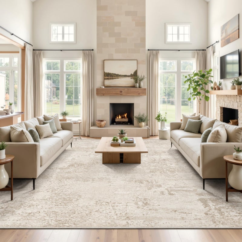 Art&Tuft Washable Rugs 8x10, Anti-Slip Backing Abstract 8x10 Area Rugs for Living Room, Foldable Stain Resistant Machine Washable Area Rug (8'x10', Beige) - Image 4