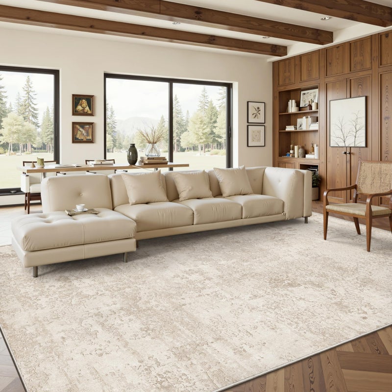 Art&Tuft Washable Rugs 8x10, Anti-Slip Backing Abstract 8x10 Area Rugs for Living Room, Foldable Stain Resistant Machine Washable Area Rug (8'x10', Beige) - Image 3