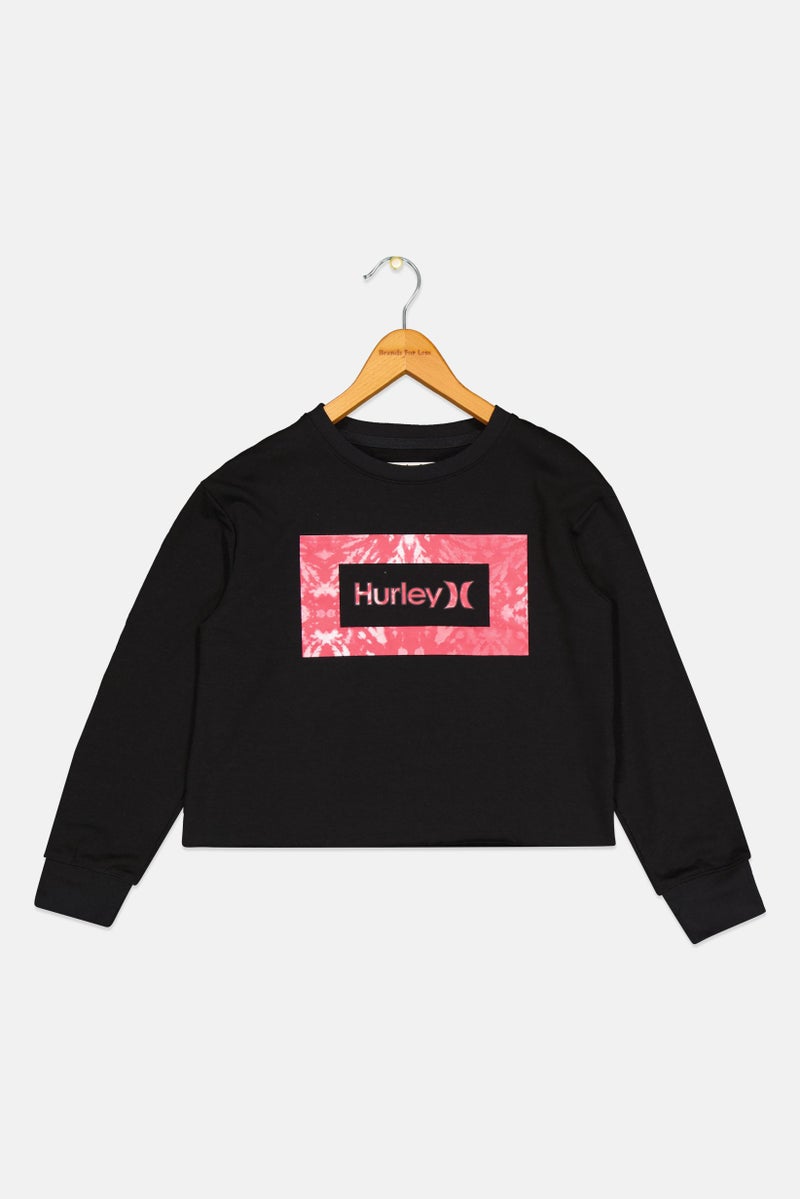 Hurley Kids Girl Sportswear Fit Brand Logo Training Sweatshirt, Black  - Image 1
