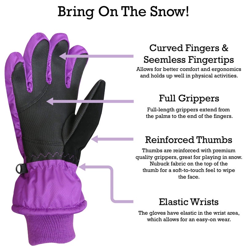 N'Ice Caps Kids Waterproof Winter Thinsulate Warm Gloves (13-15yrs, Neon Purple) - Image 4