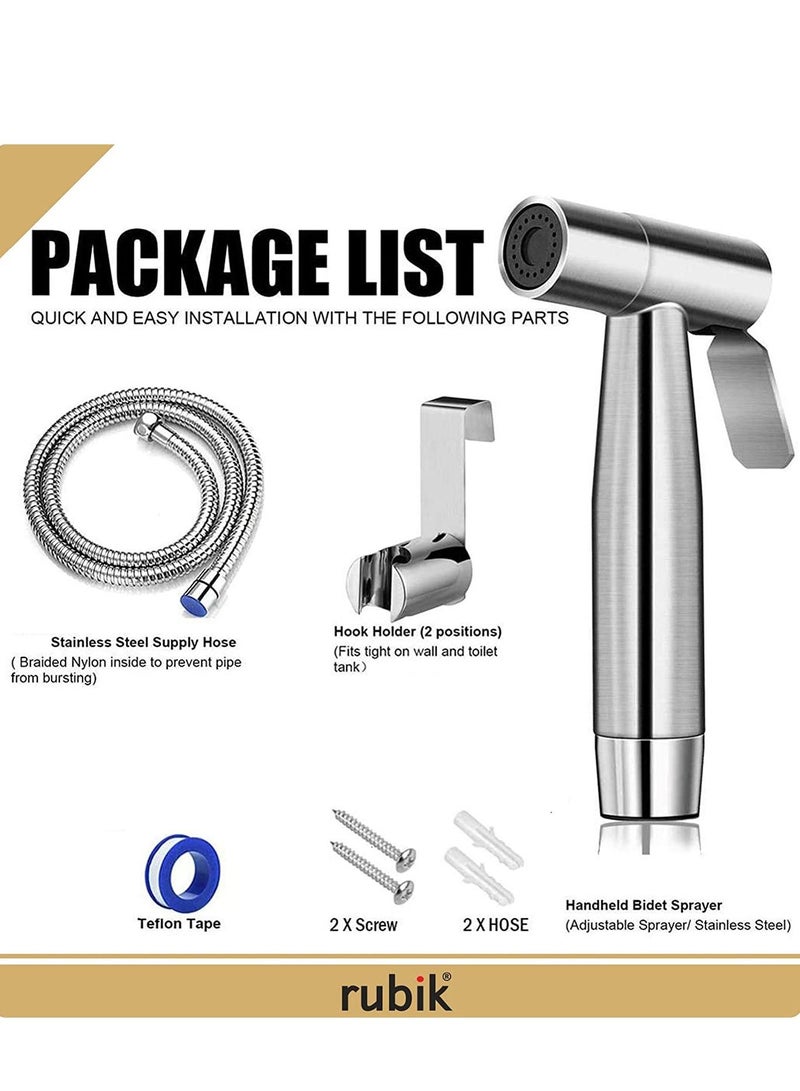 Rubik Bidet Spray Shower Handheld Sprayer for Toilet, Stainless Steel 1.5M Head Hose and Holder for Self Cleaning Muslim Shattaf Pipe Set Perfect for Bathroom Cloth Diaper Washing - Image 2
