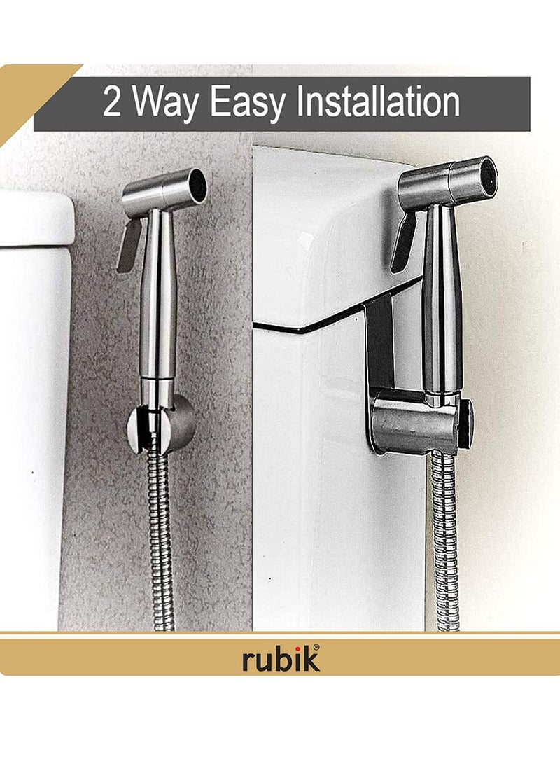 Rubik Bidet Spray Shower Handheld Sprayer for Toilet, Stainless Steel 1.5M Head Hose and Holder for Self Cleaning Muslim Shattaf Pipe Set Perfect for Bathroom Cloth Diaper Washing - Image 3