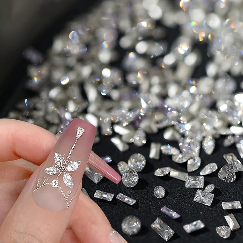 JALIYA 50pcs Shiny Zircon Rhinestones, 2-3mm Mini Nail Art Diamonds, 3D Pointed Bottom Rhinestone Multi Shapes Gemstones Crystal Nail Gems - Image 1
