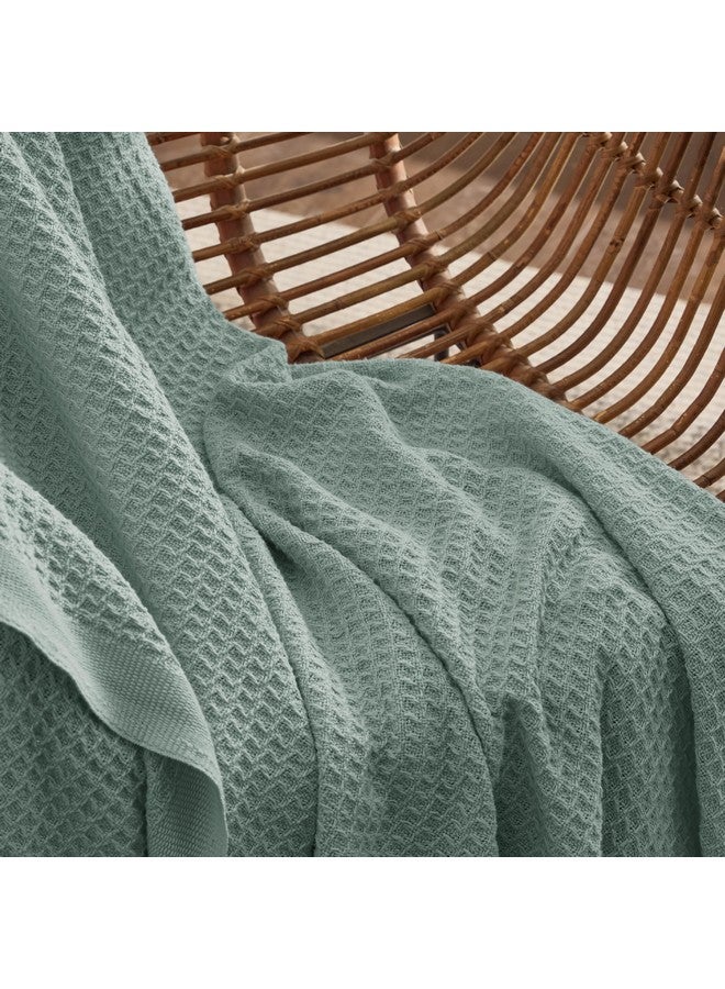 Bedsure Bedsure 100% Cotton Blanket Queen Size for Bed - Breathable and Soft, Waffle Weave Blanket for Summer Spring, Sage Green, 90x90 Inches  - Image 3
