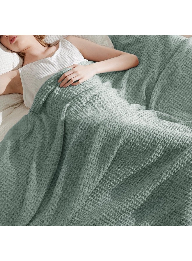 Bedsure Bedsure 100% Cotton Blanket Queen Size for Bed - Breathable and Soft, Waffle Weave Blanket for Summer Spring, Sage Green, 90x90 Inches  - Image 1