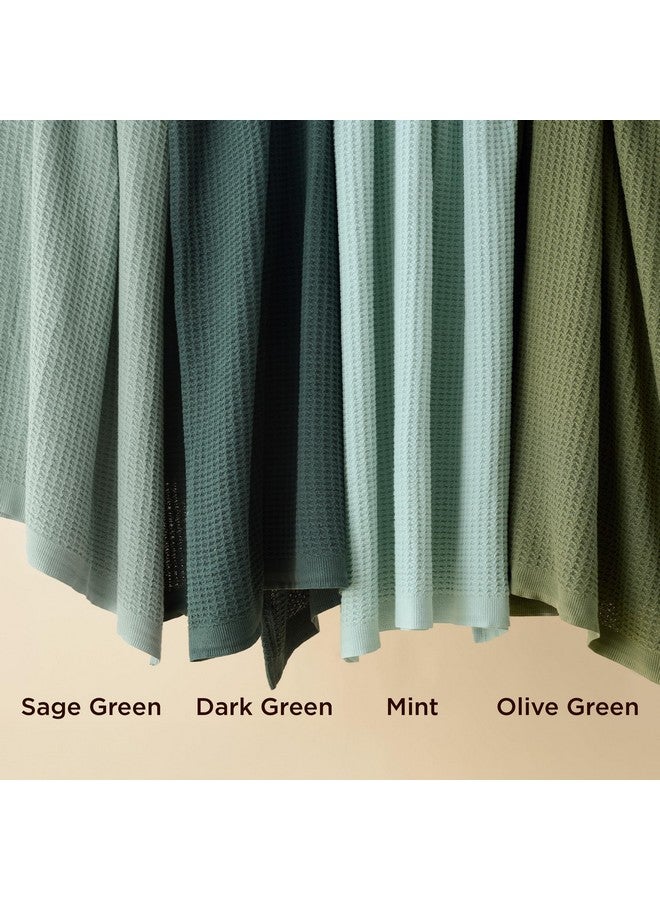 Bedsure Bedsure 100% Cotton Blanket Queen Size for Bed - Breathable and Soft, Waffle Weave Blanket for Summer Spring, Sage Green, 90x90 Inches  - Image 4