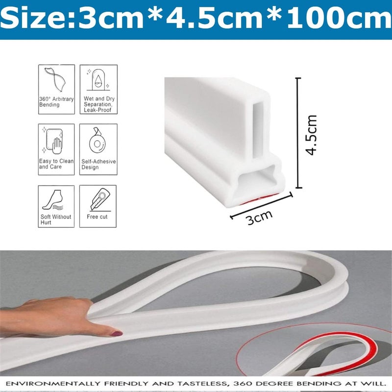 TALINOZ Talinoz Threshold Water Dam Barrier for Bathroom Floor for Kitchen Sink Silicone Self Adhesive Bendable Bathroom Water Dam Stopper Tape White 1 Meter  - Image 2