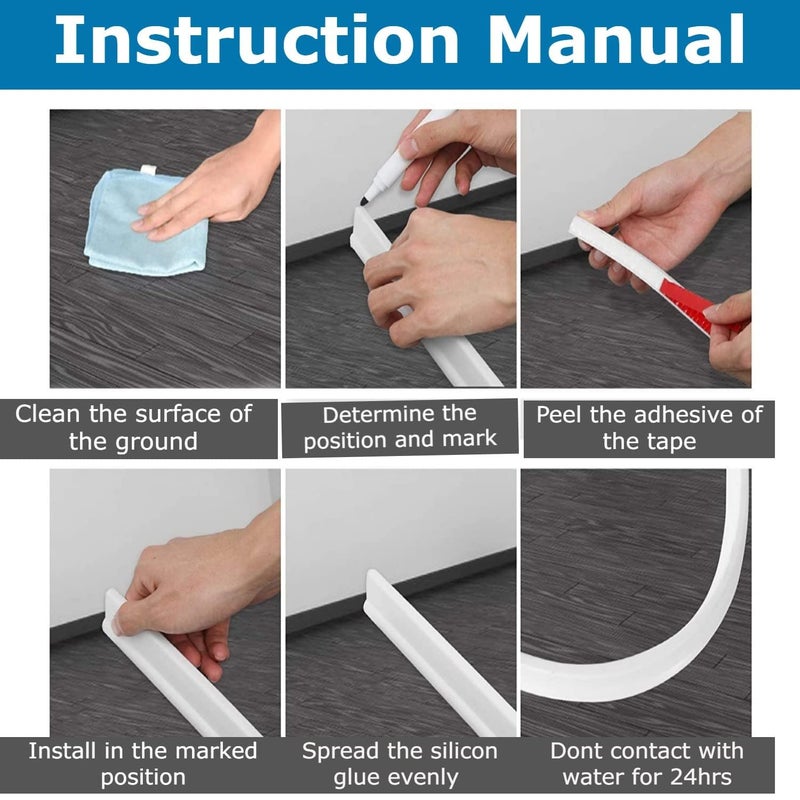 TALINOZ Talinoz Threshold Water Dam Barrier for Bathroom Floor for Kitchen Sink Silicone Self Adhesive Bendable Bathroom Water Dam Stopper Tape White 1 Meter  - Image 5