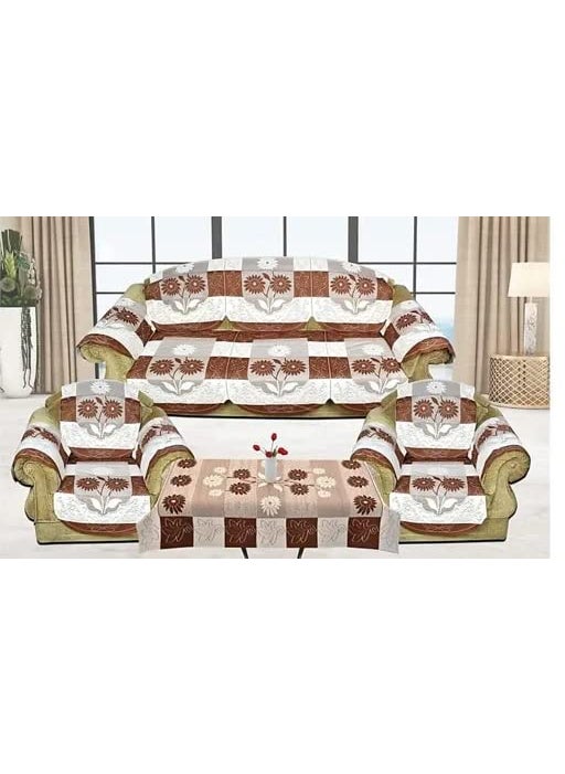 CHANDER CHANDER Sofa Cover Set 5 Seater Cotton Material Set of10 piecebrown Colour 311 10 PieceWithout Table Cover  - Image 1