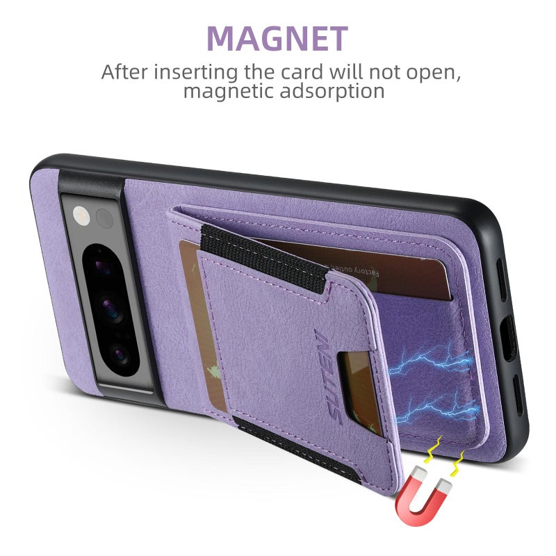 Suteni For Google Pixel 9 Pro H03 Litchi Leather Card Bag Stand Back Phone Case(Purple) - Image 3