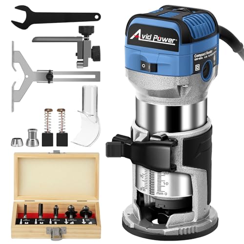 AVID POWER 6.5 Amp 1.25 HP Compact Router Tools for Woodworking, Fixed Base Wood Router with Trim Router Bits, 6 Variable Speeds, Edge Guide, Roller Guide, Dust Hood (Blue, 65mm) - Image 1