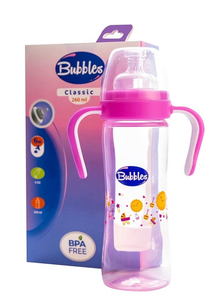 بابلز بيبرونة بابلز كلاسيكية لها يد 260 مل ، لون بينك