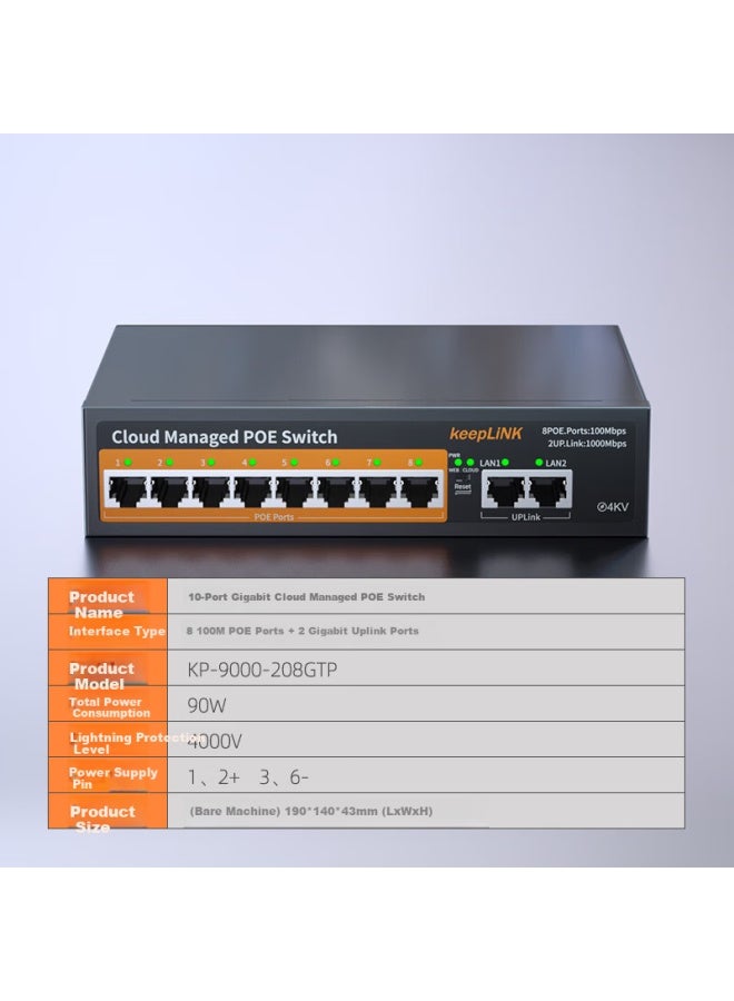 keepLiNK مفتاح كيبلينك 208Gtp جيجابت بو مع إدارة شبكة سحابية، مفاتيح فصل كاميرا ذكية بالذكاء الاصطناعي 90 واط - Image 1