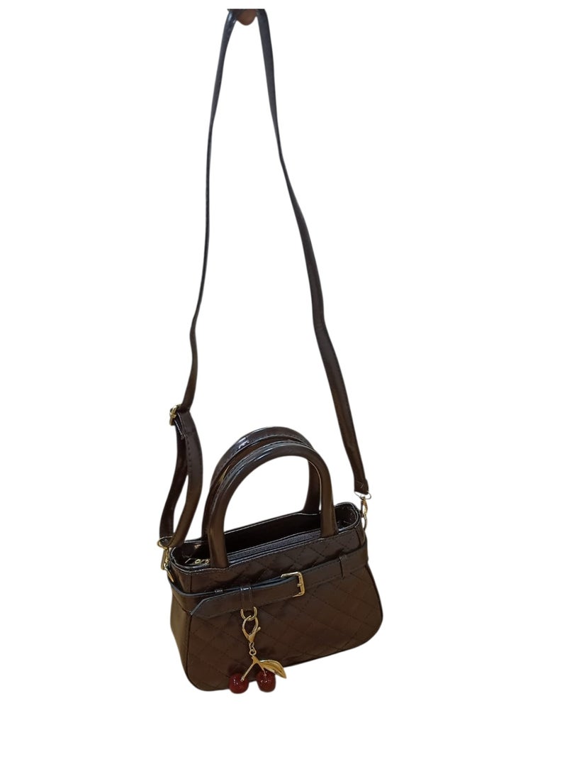 Women’s Shiny PU Leather Crossbody Bag – Stylish Small Single Pocket Shoulder Bag with Cherry Keychain - Image 2