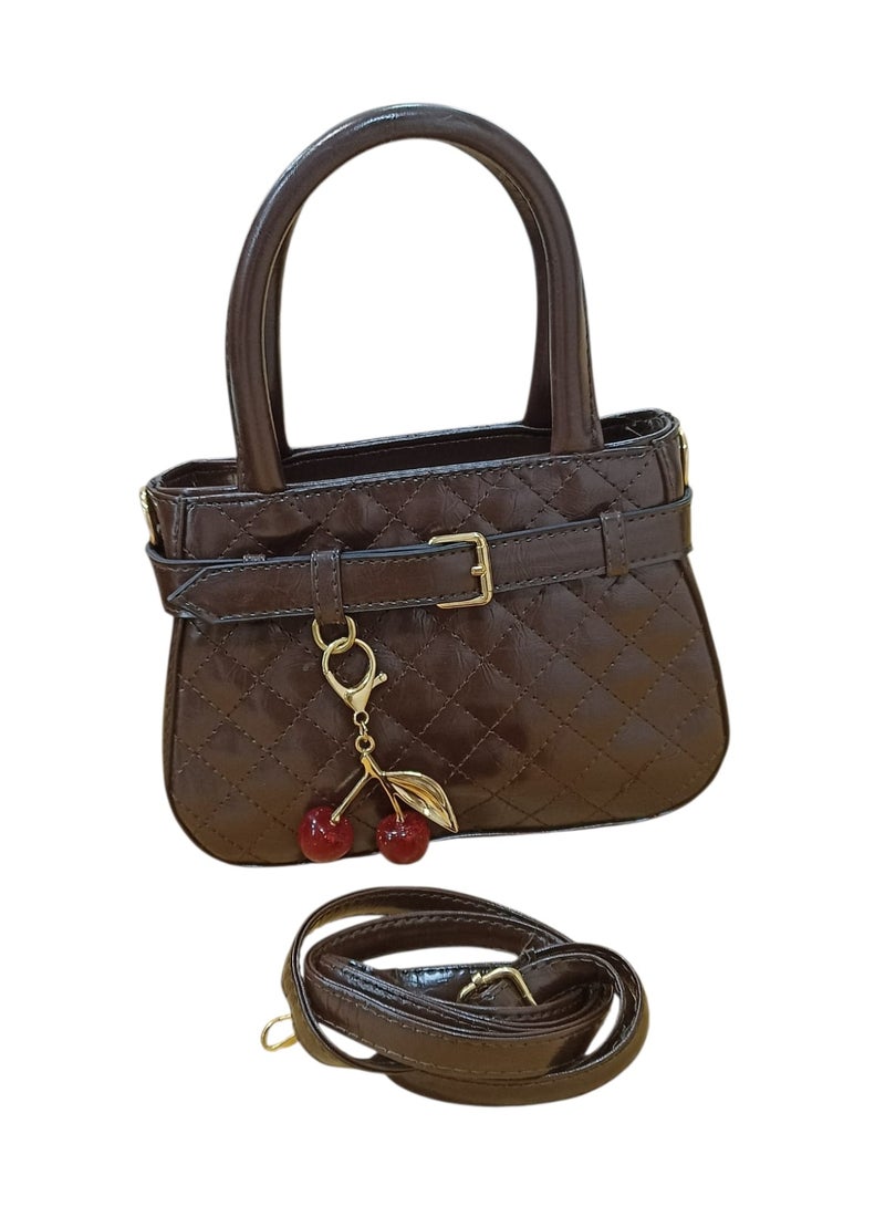 Women’s Shiny PU Leather Crossbody Bag – Stylish Small Single Pocket Shoulder Bag with Cherry Keychain - Image 3
