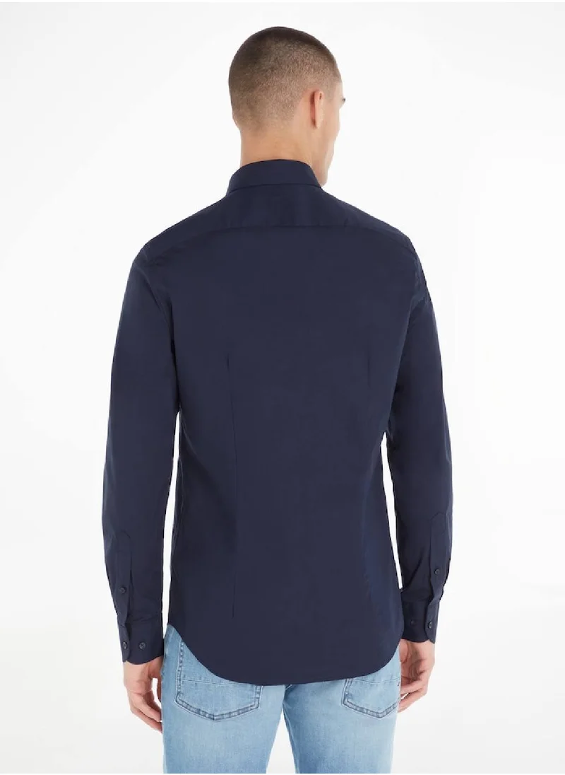 TOMMY HILFIGER Men's Flex Poplin Shirt - Cotton, Blue