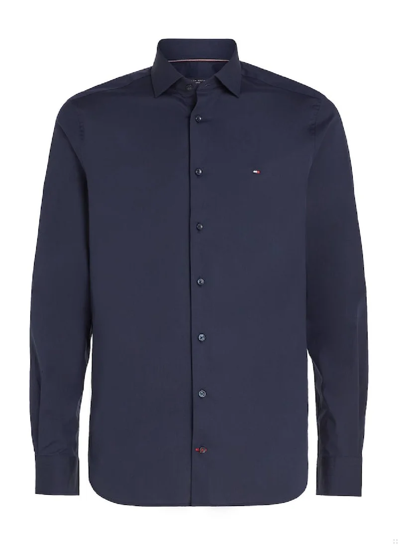 TOMMY HILFIGER Men's Flex Poplin Shirt - Cotton, Blue