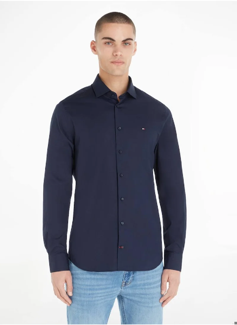 TOMMY HILFIGER Men's Flex Poplin Shirt - Cotton, Blue