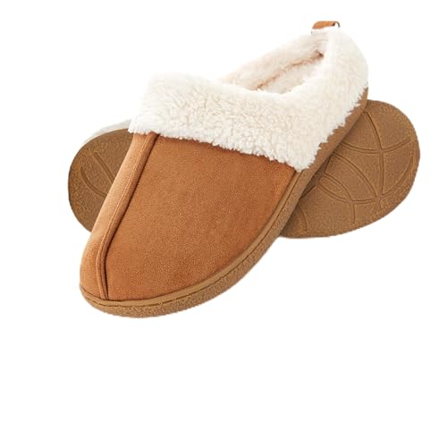 Floopi House Slippers for Women, Fur Lined Clog Womens Slippers Cozy Memory Foam with Indoor & Outdoor Anti Skid Sole (L, Chestnut-301) - Image 1