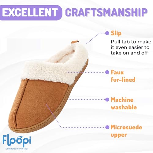 Floopi House Slippers for Women, Fur Lined Clog Womens Slippers Cozy Memory Foam with Indoor & Outdoor Anti Skid Sole (L, Chestnut-301) - Image 2