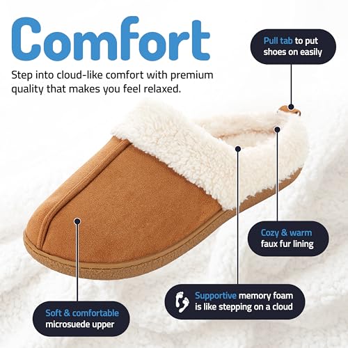 Floopi House Slippers for Women, Fur Lined Clog Womens Slippers Cozy Memory Foam with Indoor & Outdoor Anti Skid Sole (L, Chestnut-301) - Image 3