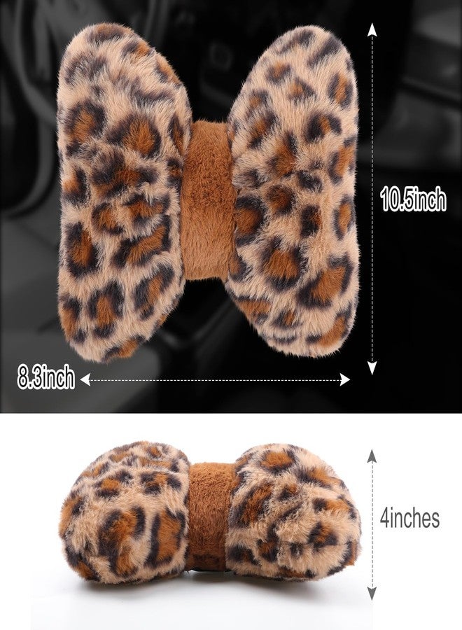 Macarrie 2 Pcs Car Neck Pillow Velvet Bow Headrest Pillow Soft Comfortable Seat Neck Support Cute Bow Car Accessories for Driving Travel Driver Chair Girl Style Interior Decor (Leopard) - Image 2