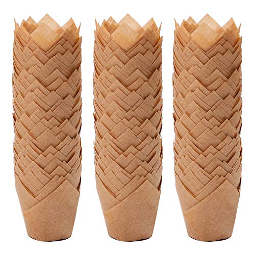 Ruisita 150 Pieces Mini Baking Cups Tulip Baking Cups Cupcake Liners Muffin Liners for Wedding, Birthday, Christmas, Baby Shower Parties (Natural) - Image 1