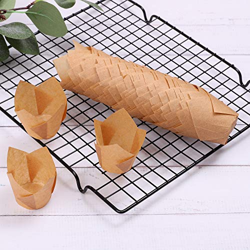 Ruisita 150 Pieces Mini Baking Cups Tulip Baking Cups Cupcake Liners Muffin Liners for Wedding, Birthday, Christmas, Baby Shower Parties (Natural) - Image 5
