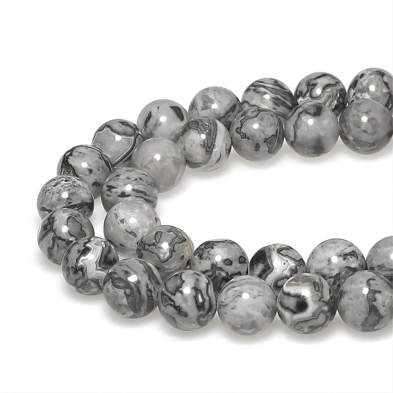 MJDCB AAA Natural Map Stone Beads Gray Picasso Stone Beads for DIY Bracelet Making 15 6mm
