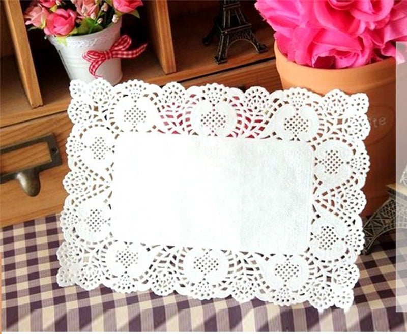 DECORA 9X6.5 Inch Rectangle White Paper Doilies for Birthday Party Wedding Tableware Decoration,Pack of 200 - Image 4