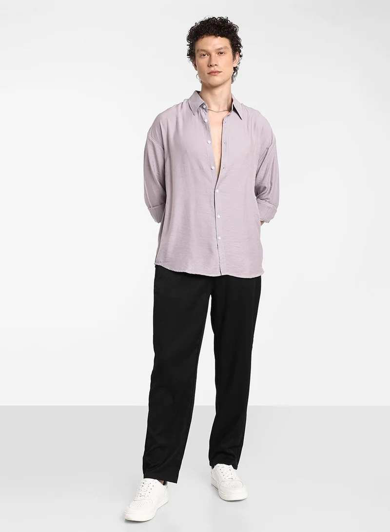 Campus Sutra Men's Lilac Breezy Wrinked Shirt