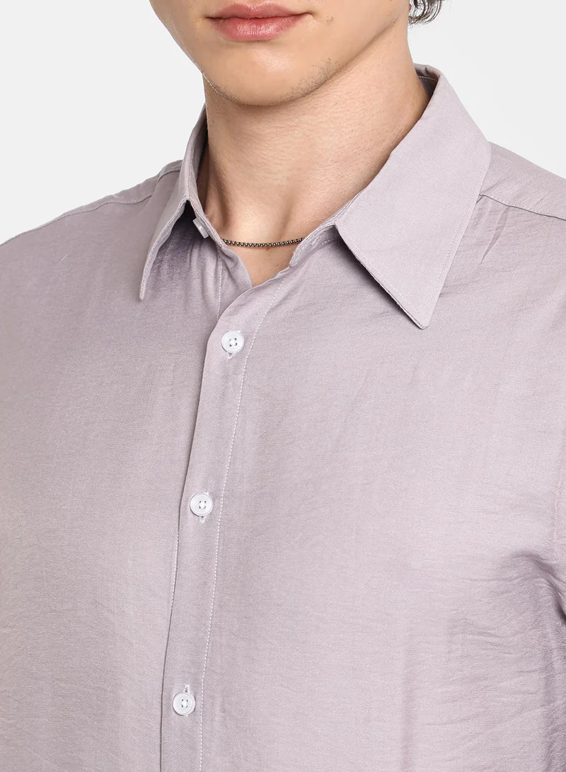 Campus Sutra Men's Lilac Breezy Wrinked Shirt