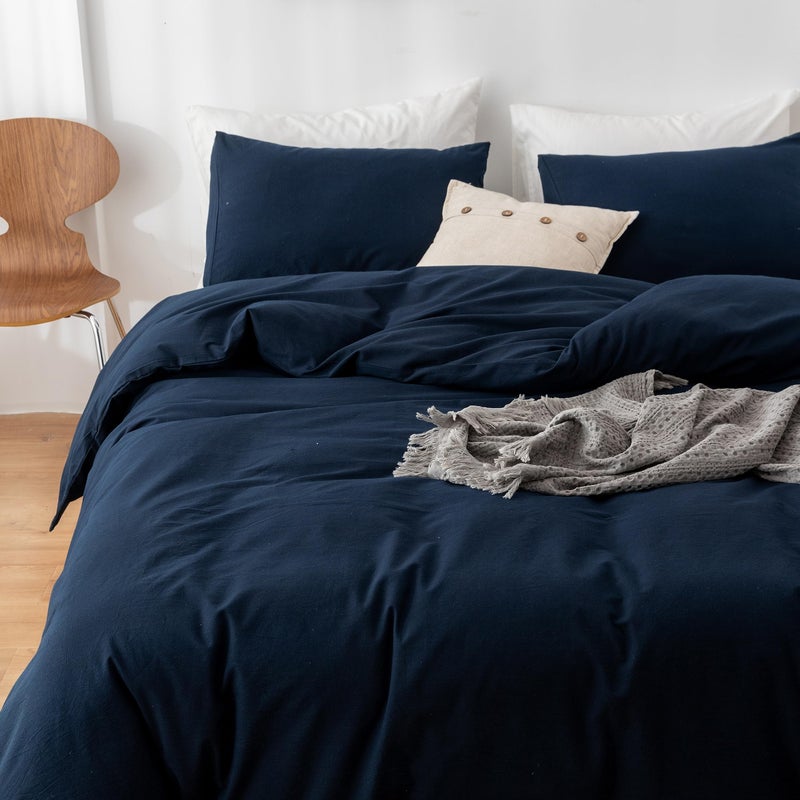 ECOCOTT Navy Blue Duvet Cover Oversized Queen Size  100% Washed Cotton 3-Piece Bedding Set - Ultra Soft  Breathable & Easy Care with Zipper Closure and 2 Pillowcases  Luxury Hotel Quality - Image 3