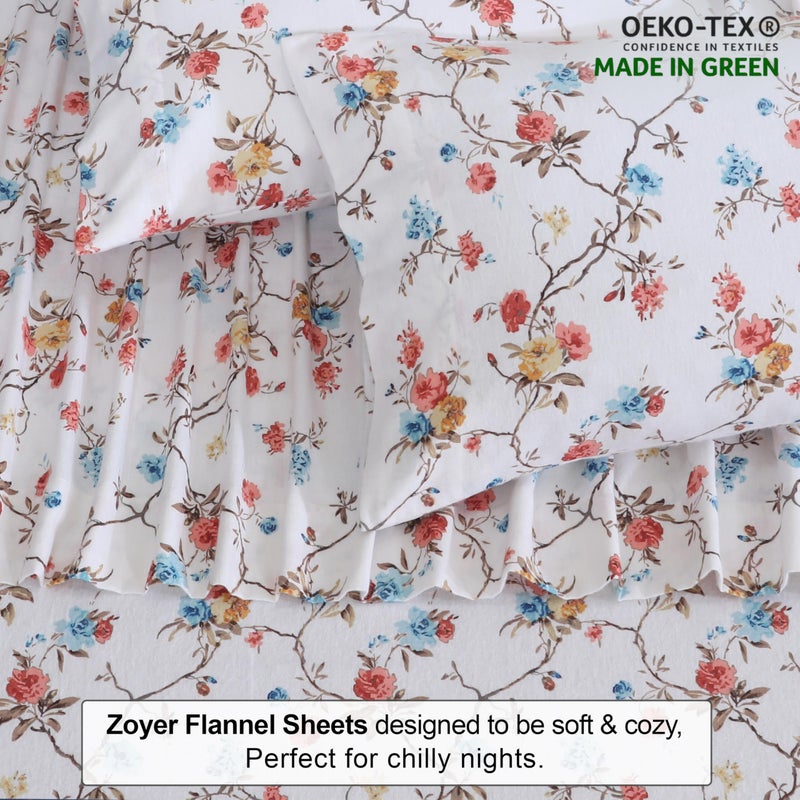 ZOYER Flannel Sheets Queen Size - 100% Cotton Double Brushed Bed Sheets, Deep Pockets 16 Inches Queen Sheet Set, All Seasons Breathable & Extra Soft - Warm & Cozy, 4 Piece, French Garden - Image 4