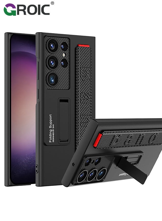 GROIC متوافق مع حافظة سامسونج جالاكسي S24 الترا 6.8 بوصة مع حامل حزام معصم من البولي يوريثان، وحافظة بمسند وغطاء واقٍ لعدسة الكاميرا، حافظة عسكرية رفيعة مقاومة للصدمات - Image 1