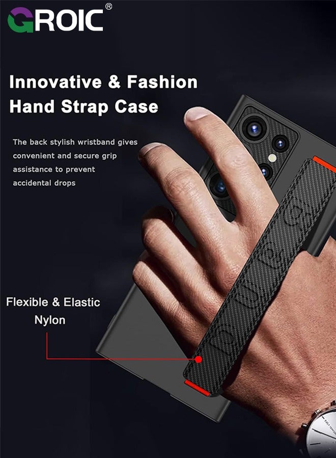 GROIC متوافق مع حافظة سامسونج جالاكسي S24 الترا 6.8 بوصة مع حامل حزام معصم من البولي يوريثان، وحافظة بمسند وغطاء واقٍ لعدسة الكاميرا، حافظة عسكرية رفيعة مقاومة للصدمات - Image 2