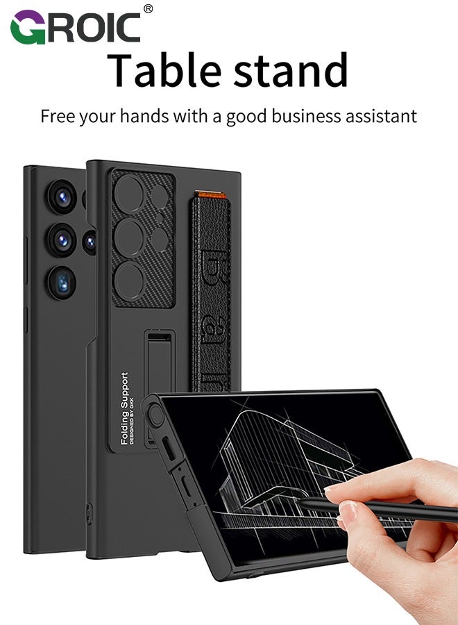 GROIC متوافق مع حافظة سامسونج جالاكسي S24 الترا 6.8 بوصة مع حامل حزام معصم من البولي يوريثان، وحافظة بمسند وغطاء واقٍ لعدسة الكاميرا، حافظة عسكرية رفيعة مقاومة للصدمات - Image 4