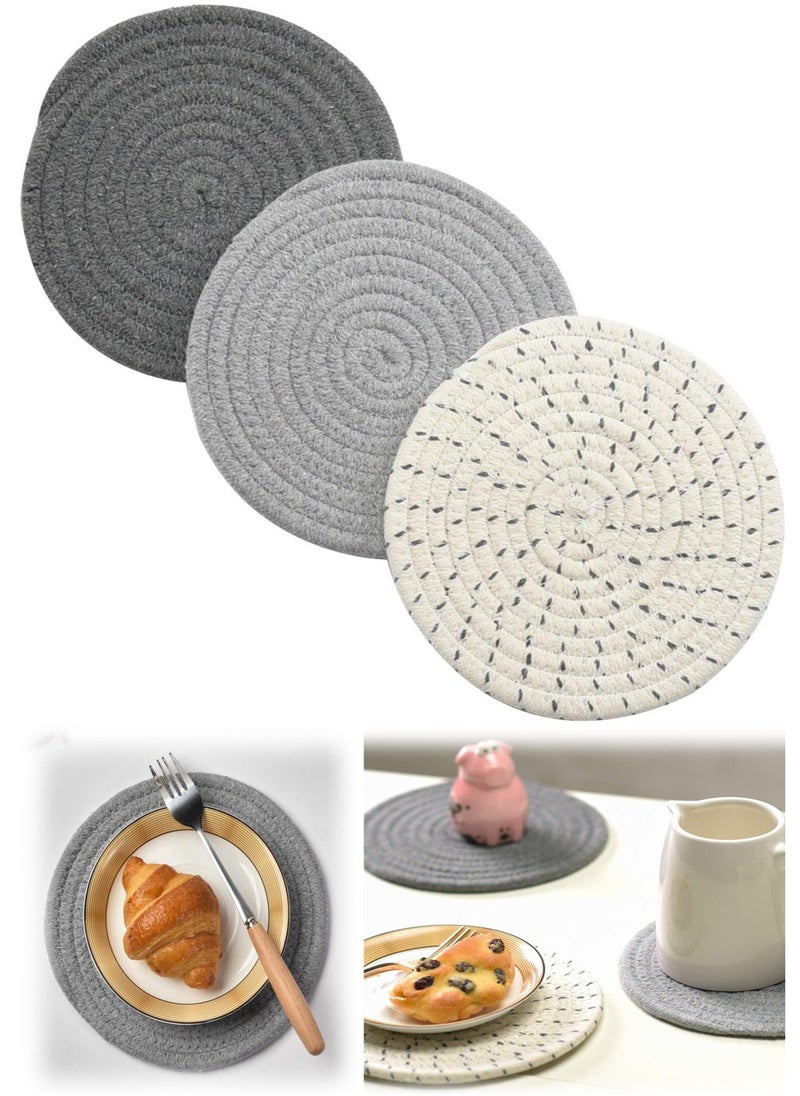 Y&D 3 Pcs Drink Absorbent Coasters for Potholders Trivets Cotton Woven Set Home Decor Tabletop Protection Stylish Hot Mats Cooking and Baking 7 Inches  - Image 1