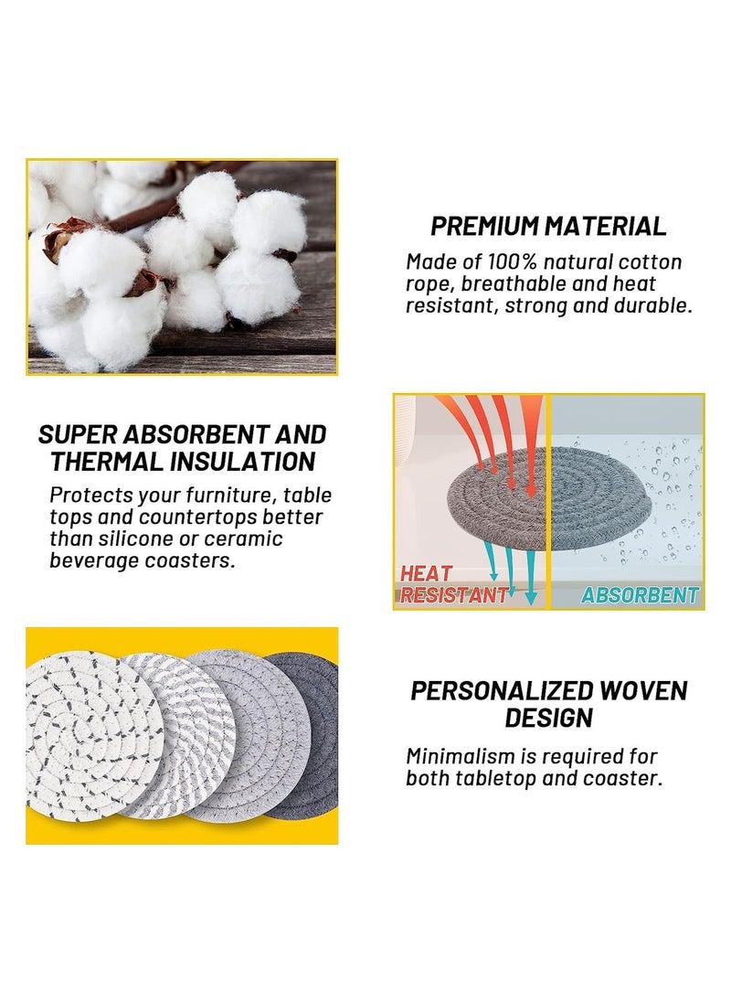 Y&D 3 Pcs Drink Absorbent Coasters for Potholders Trivets Cotton Woven Set Home Decor Tabletop Protection Stylish Hot Mats Cooking and Baking 7 Inches  - Image 3