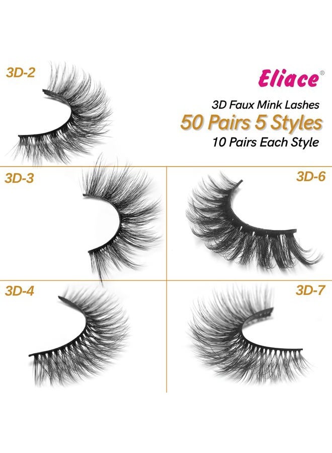 Eliace Eyelashes, (50 Pairs,5 Styles) Faux Mink Lashes Natural Look Wispy Fluffy Handmade Cat Eye False Lash Pack, False Eyelashes Set, Fake Lashes Strips, Gifts for her, Makeup Fake Eyelashes Pack - Image 3
