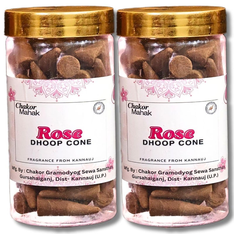 Chakor Mahak, Dhoop Cone, Fragrance from Kannauj, Pack of 2, 100 GMS Each (Rose & Rose) - Image 1