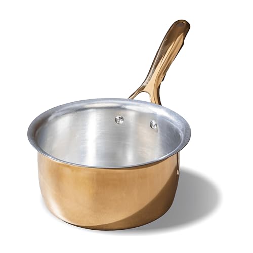 P-TAL P•TAL Brass Saucepan 1.2L with Insulated Heat-Resistant Handle | 100% Pure Brass Tin Coated Tea Pan | Chemical-Free and Non-Stick (Free 30ml Copper & Brasss Cleaning Solution) - Image 1